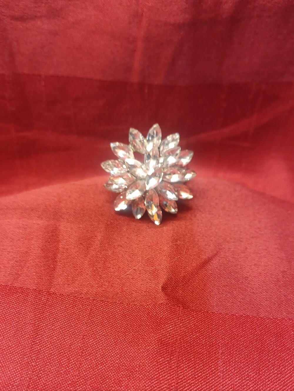 Crystal Flower Statement Ring - Silver Clear